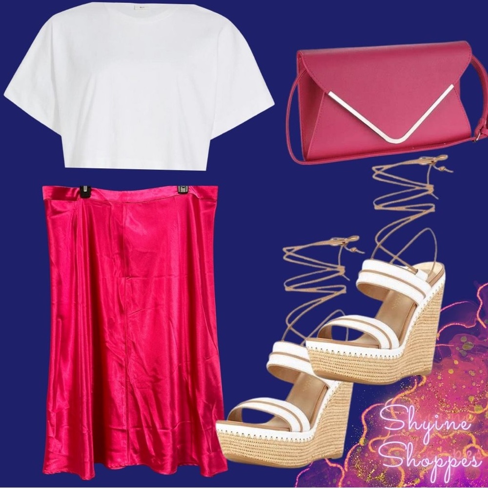 Forever 21 Hot Pink Fuschia Satin Flow Calf-Length Skirt Size 2X